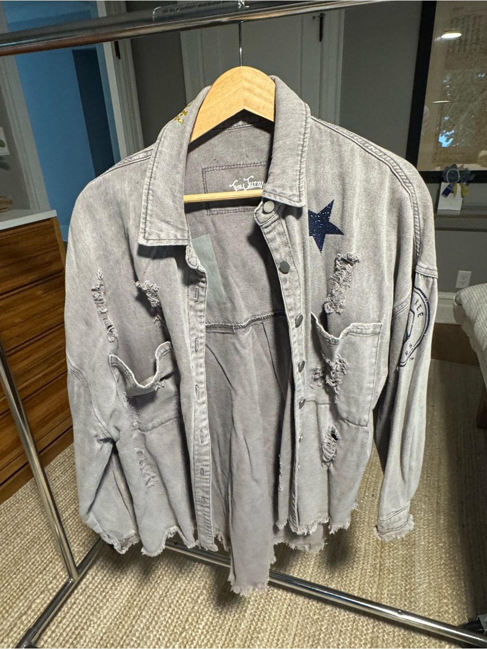Milwaukee Brewers Gray Distressed women's Denim Jacket with Star Patch small
